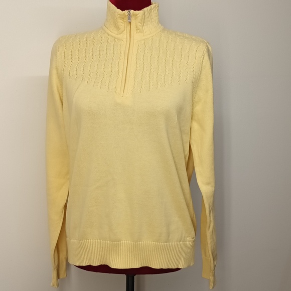Vintage IZOD 1/4 zipper cable Knit sweater women's Sz XL yellow 100% cotto High - Picture 10 of 10